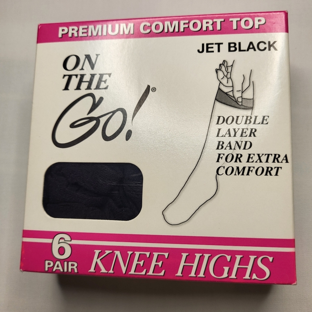 On the Go! - Jet Black Knee High Nylon Socks 6 pair - (8 1/2 - 11)